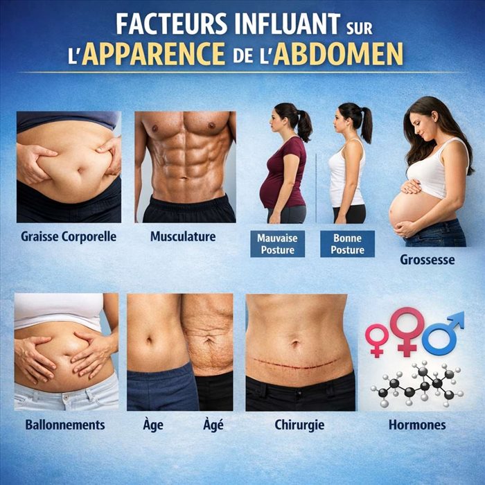 Quels facteurs peuvent modifier l’apparence de l’abdomen ?